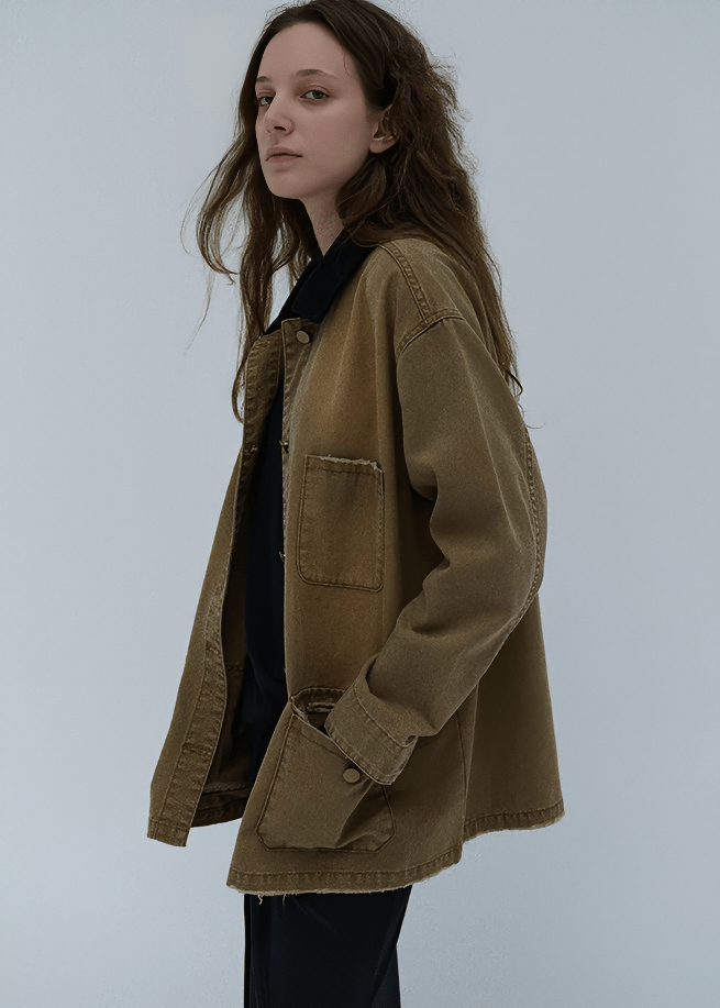 CONTRAST COLLAR UTILITY WORK JACKET - Vera Lumina
