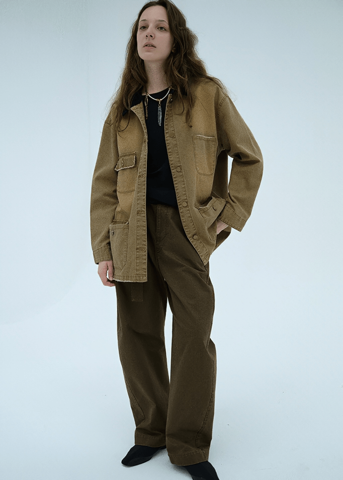 CONTRAST COLLAR UTILITY WORK JACKET - Vera Lumina