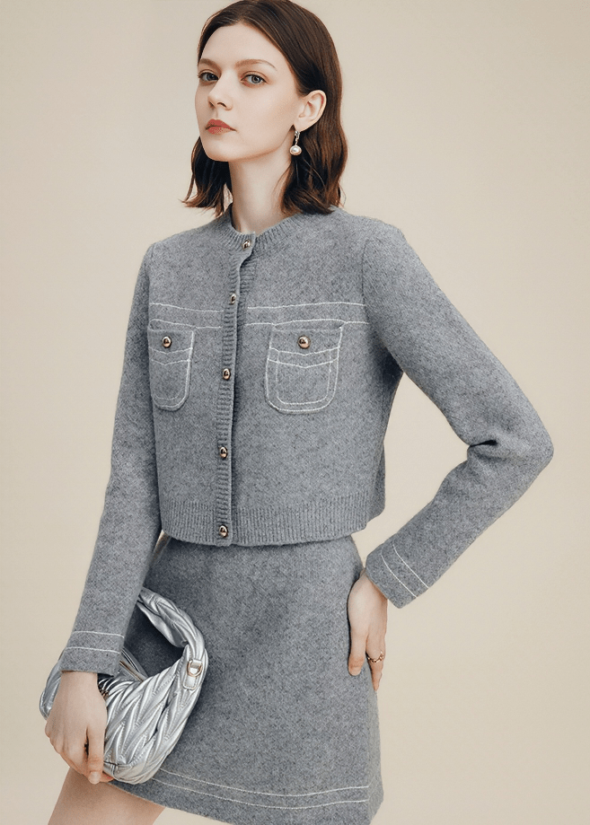CONTRAST PIPING BUTTON CARDIGAN - Vera Lumina