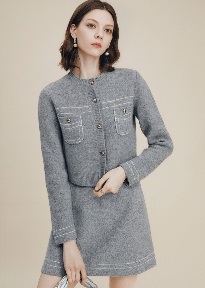 CONTRAST PIPING BUTTON CARDIGAN - Vera Lumina