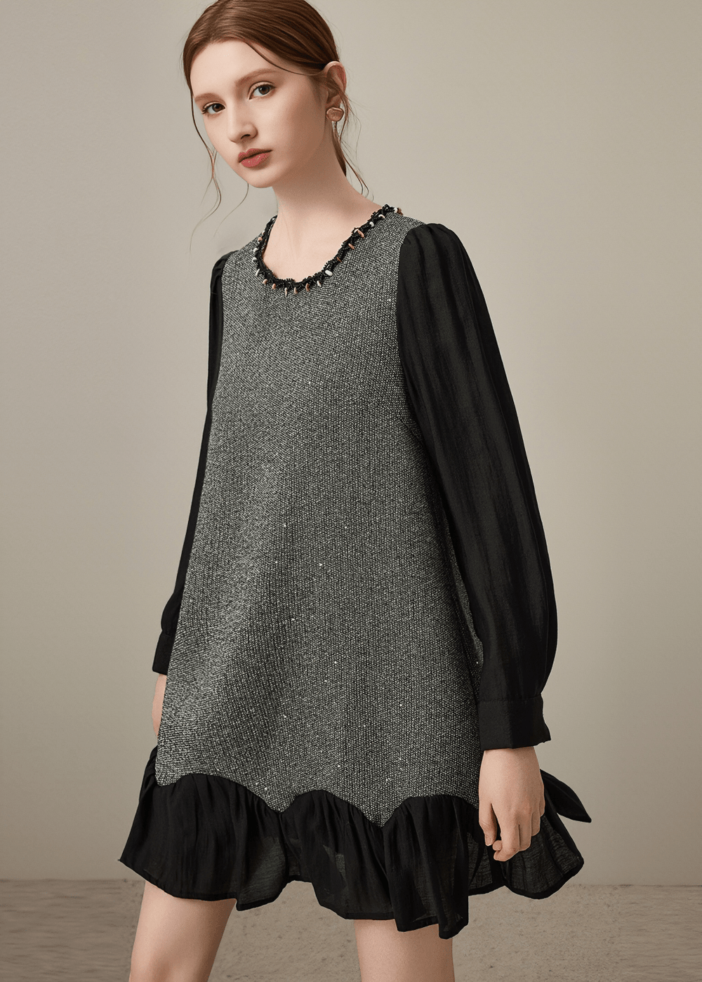 CONTRAST SLEEVE KNIT DRESS - Vera Lumina