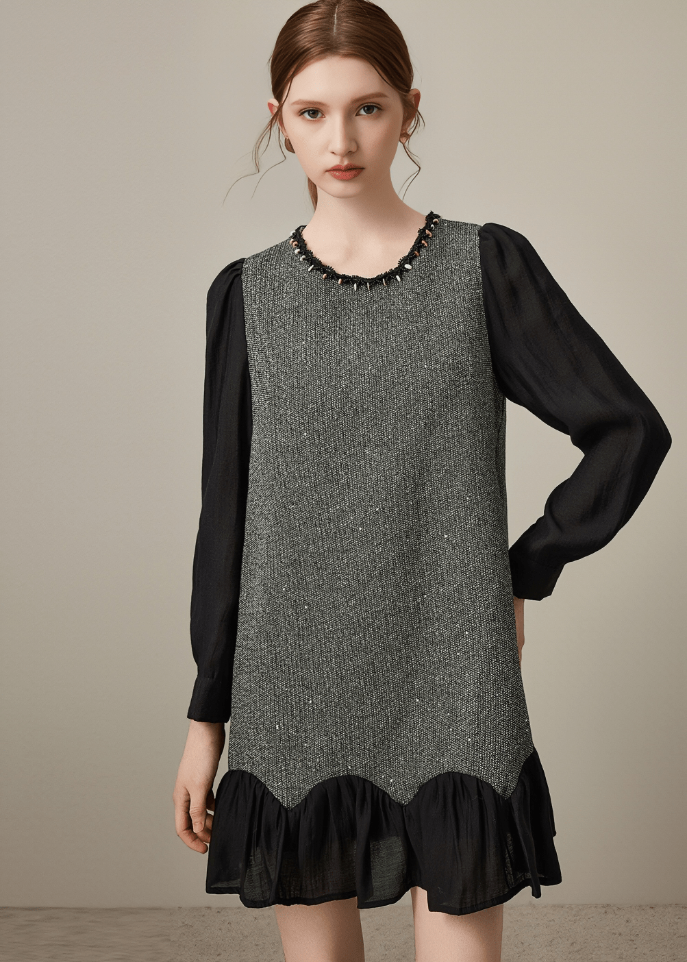 CONTRAST SLEEVE KNIT DRESS - Vera Lumina