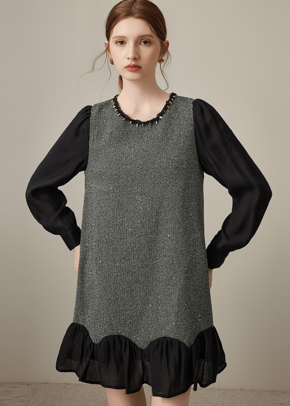 CONTRAST SLEEVE KNIT DRESS - Vera Lumina