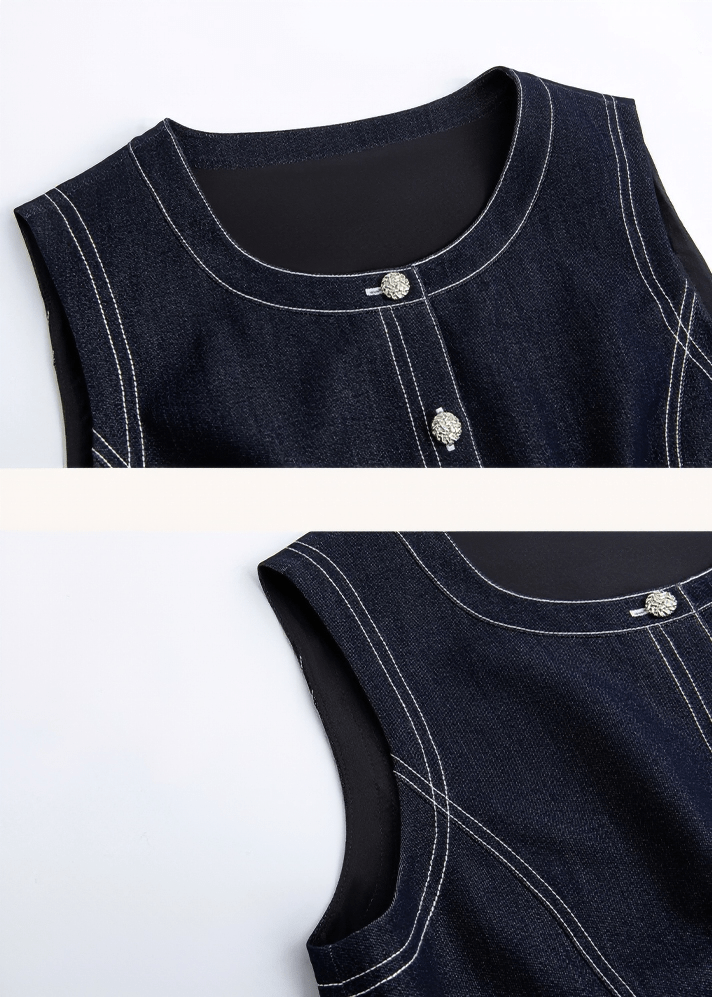 CONTRAST STITCH DENIM VEST - Vera Lumina