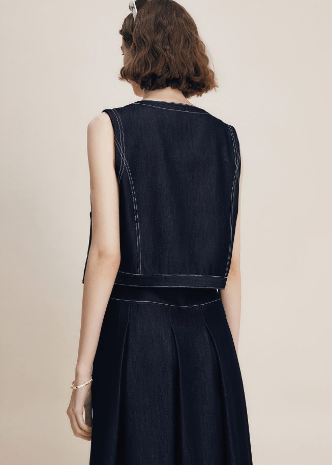 CONTRAST STITCH DENIM VEST - Vera Lumina