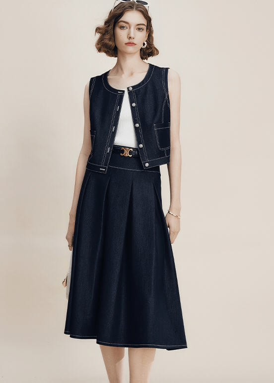 CONTRAST STITCH DENIM VEST - Vera Lumina