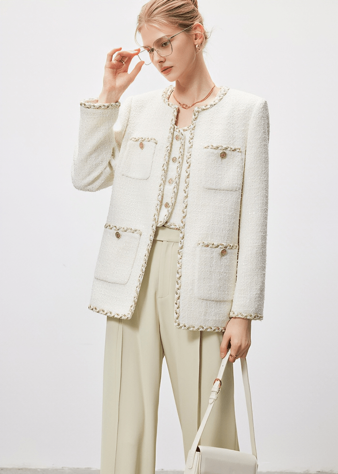 CONTRAST TRIM BOUCLE BLAZER - Vera Lumina