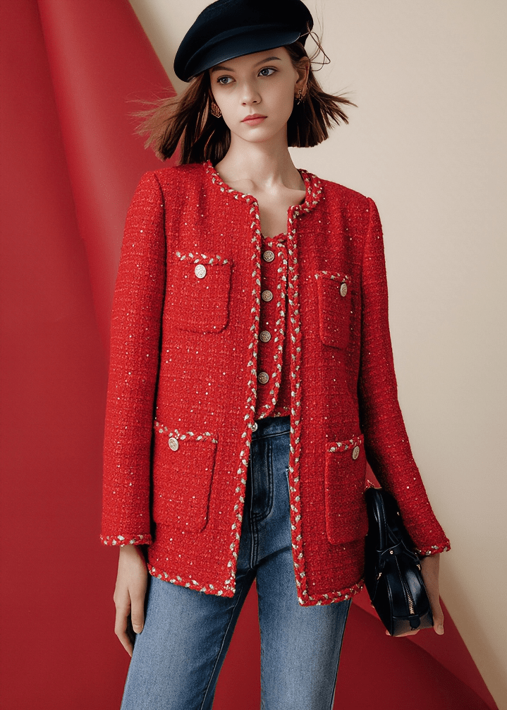 CONTRAST TRIM BOUCLE BLAZER - Vera Lumina