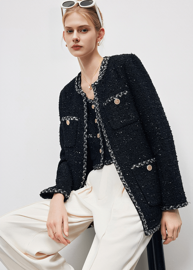 CONTRAST TRIM BOUCLE BLAZER - Vera Lumina