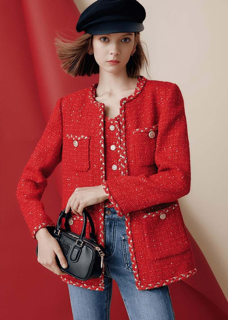 CONTRAST TRIM BOUCLE BLAZER - Vera Lumina