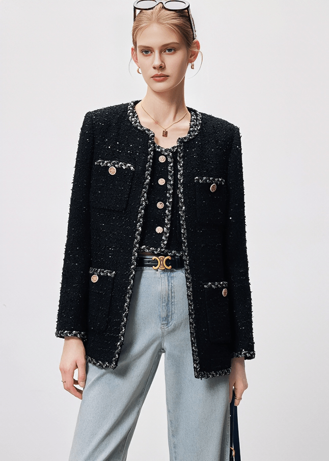 CONTRAST TRIM BOUCLE BLAZER - Vera Lumina