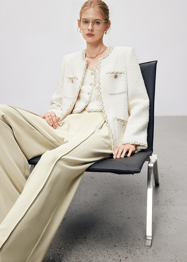 CONTRAST TRIM BOUCLE BLAZER - Vera Lumina