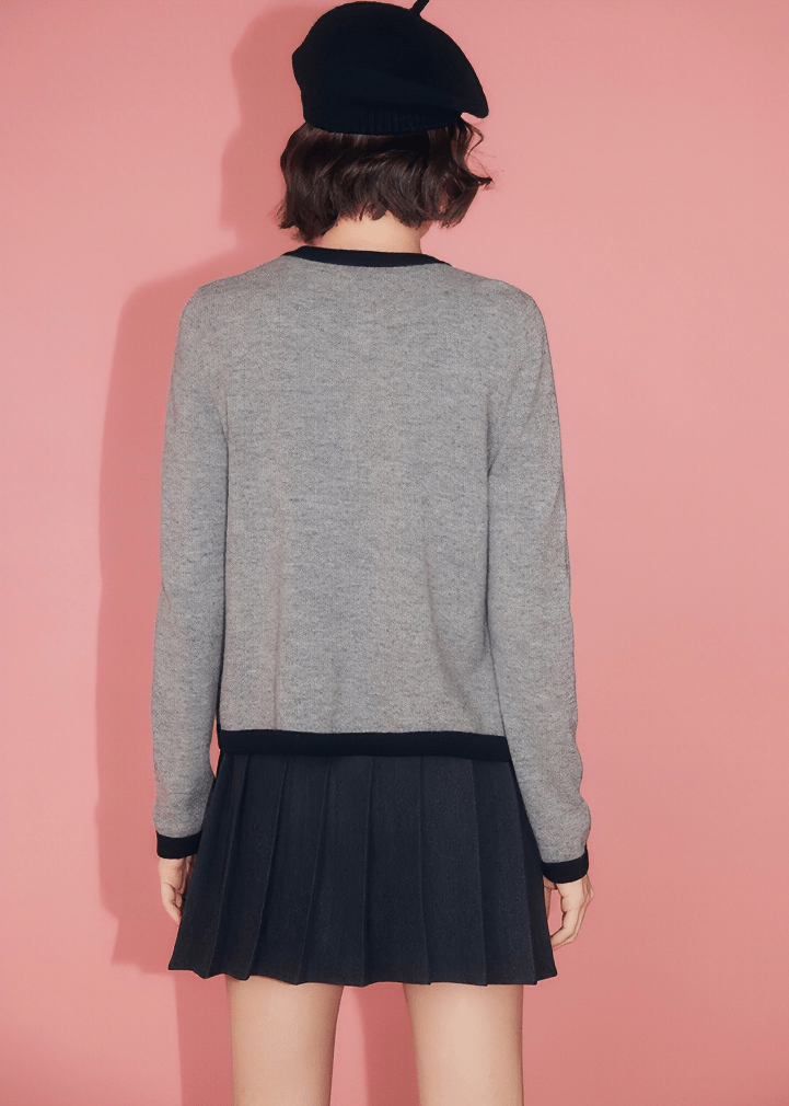 CONTRAST TRIM ROUND NECK CARDIGAN - Vera Lumina