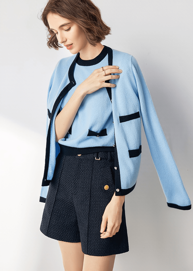 CONTRAST TRIM ROUND NECK CARDIGAN - Vera Lumina