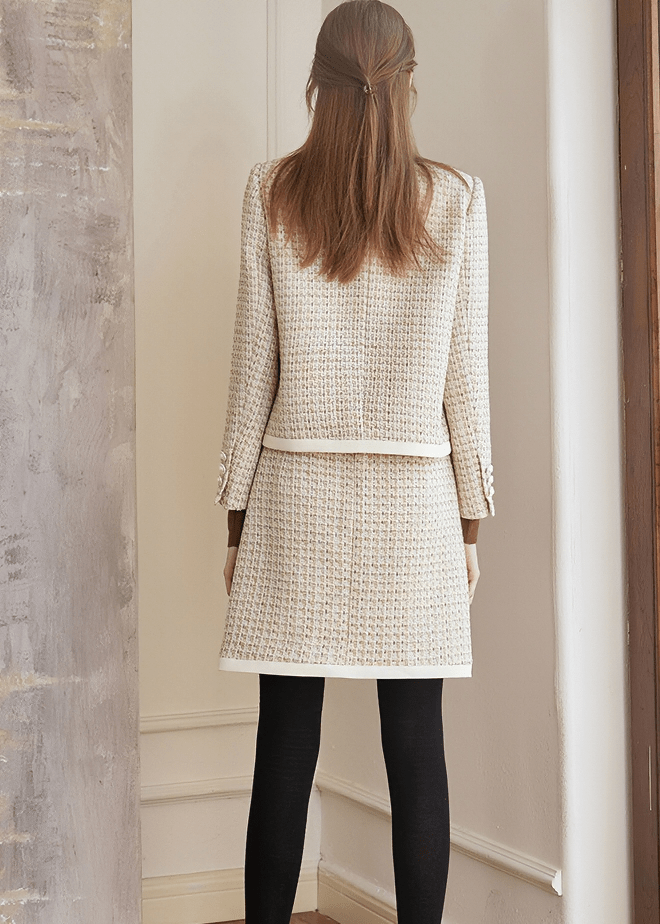 CONTRAST TRIM TWEED JACKET&SKIRT - Vera Lumina