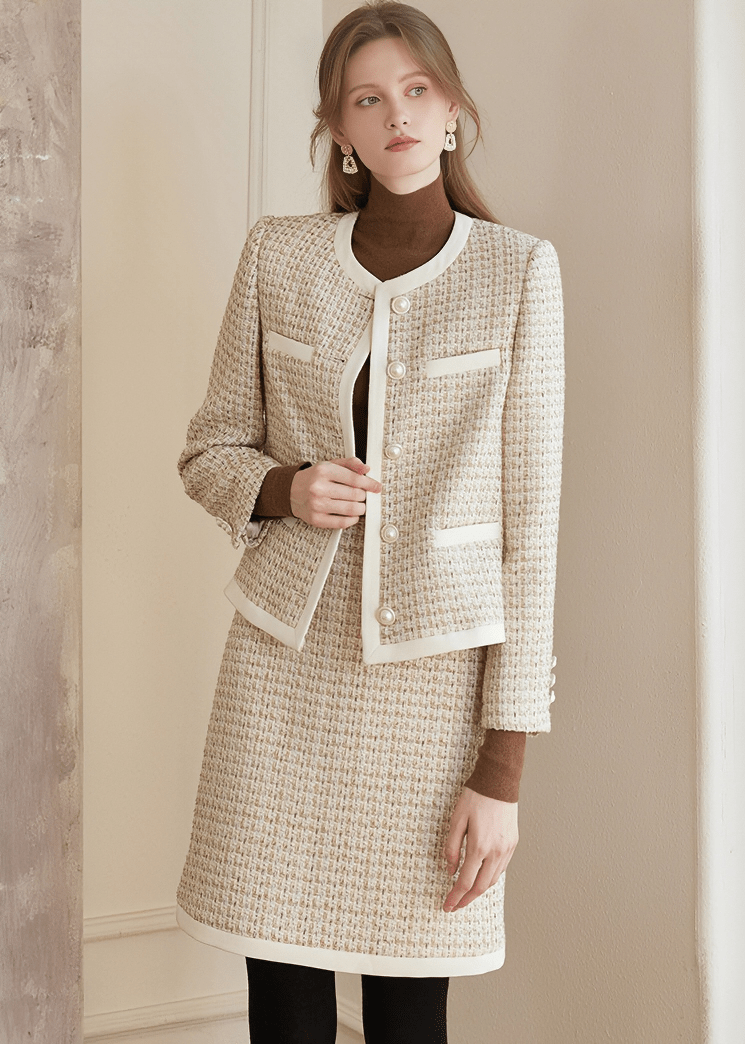 CONTRAST TRIM TWEED JACKET&SKIRT - Vera Lumina