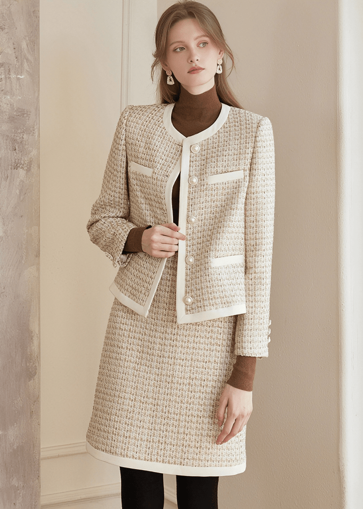 CONTRAST TRIM TWEED JACKET&SKIRT - Vera Lumina