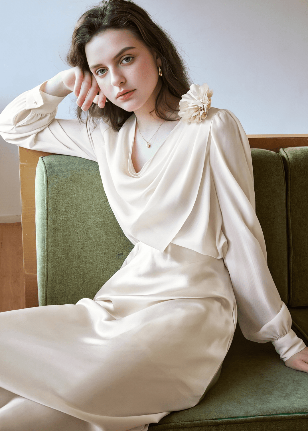 CORSAGE DETAIL COWL NECK BLOUSE - Vera Lumina