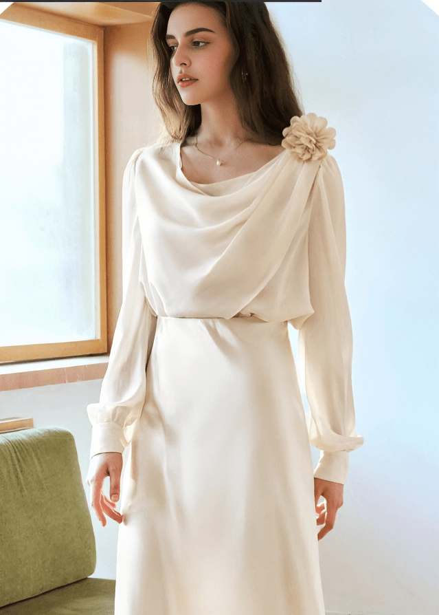 CORSAGE DETAIL COWL NECK BLOUSE - Vera Lumina