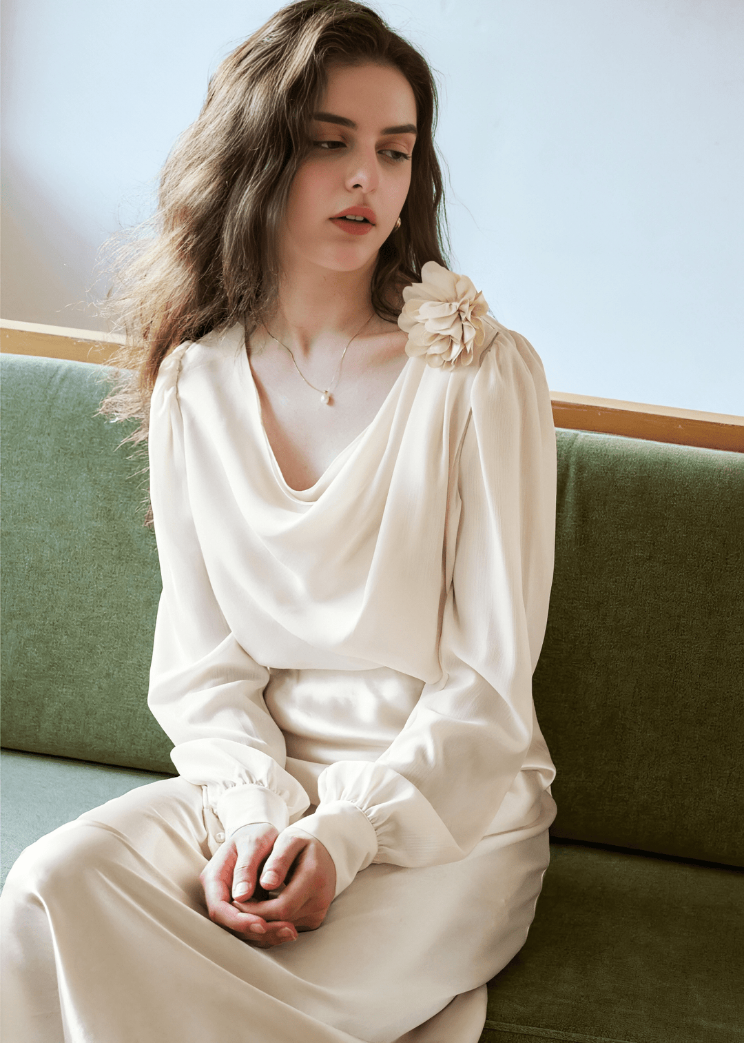 CORSAGE DETAIL COWL NECK BLOUSE - Vera Lumina