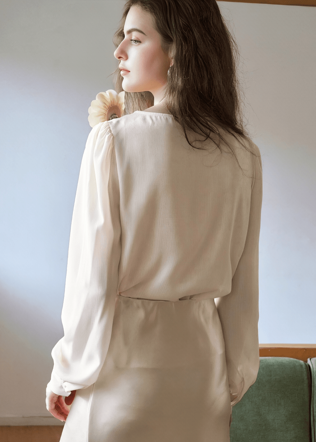 CORSAGE DETAIL COWL NECK BLOUSE - Vera Lumina