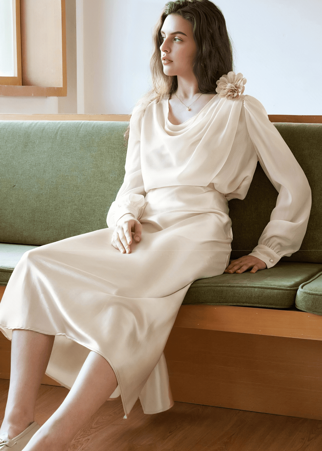 CORSAGE DETAIL COWL NECK BLOUSE - Vera Lumina