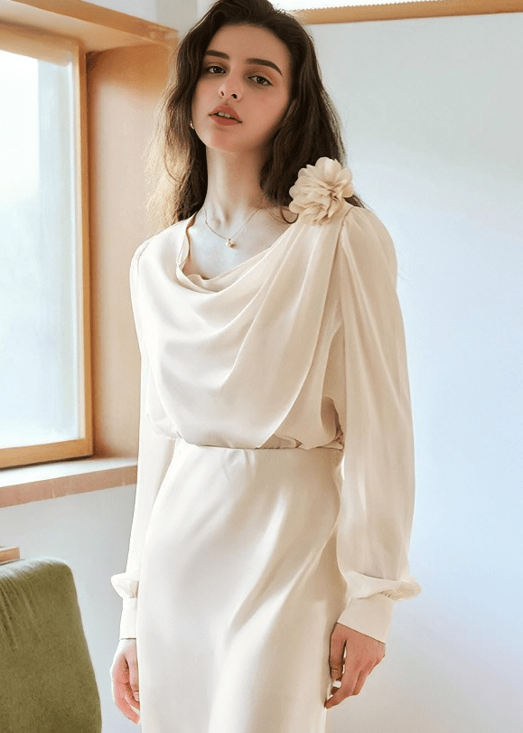 CORSAGE DETAIL COWL NECK BLOUSE - Vera Lumina