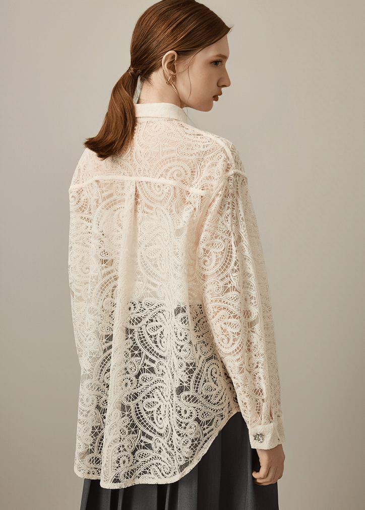 CRYSTAL BUTTON LACE SHIRT - Vera Lumina