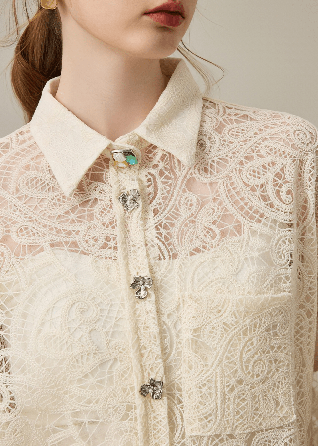 CRYSTAL BUTTON LACE SHIRT - Vera Lumina