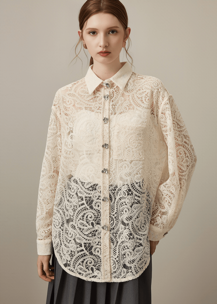 CRYSTAL BUTTON LACE SHIRT - Vera Lumina