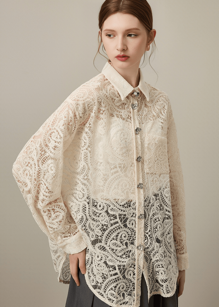 CRYSTAL BUTTON LACE SHIRT - Vera Lumina