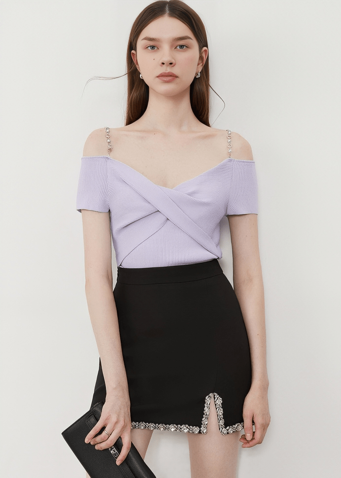 CRYSTAL CHAIN OFF - SHOULDER TOP - Vera Lumina