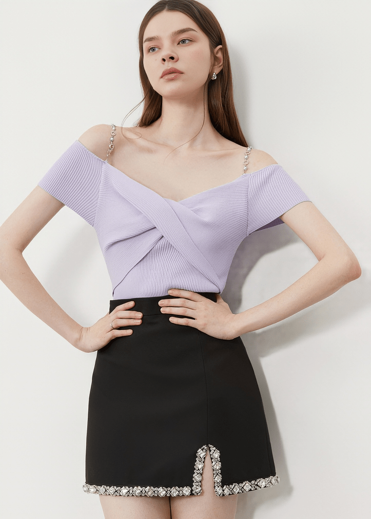 CRYSTAL CHAIN OFF - SHOULDER TOP - Vera Lumina