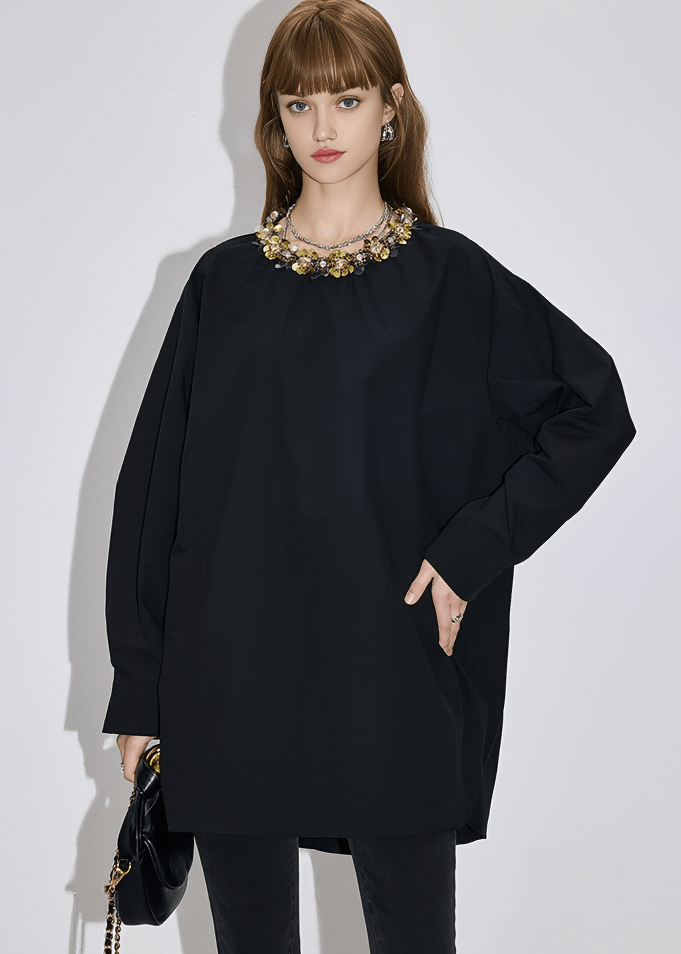 CRYSTAL COLLAR EMBELLISHED SHIRT - Vera Lumina