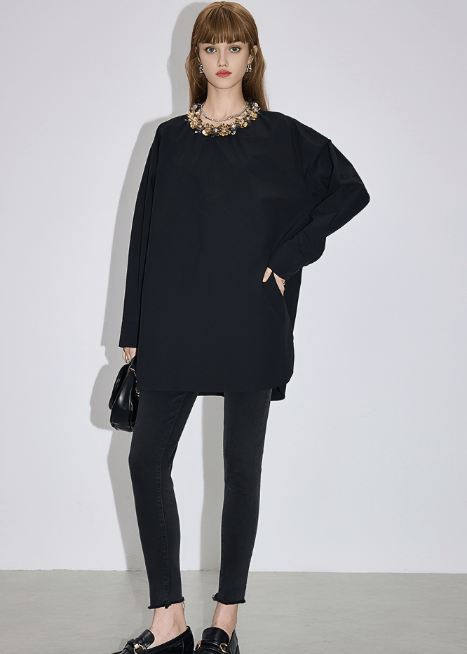 CRYSTAL COLLAR EMBELLISHED SHIRT - Vera Lumina