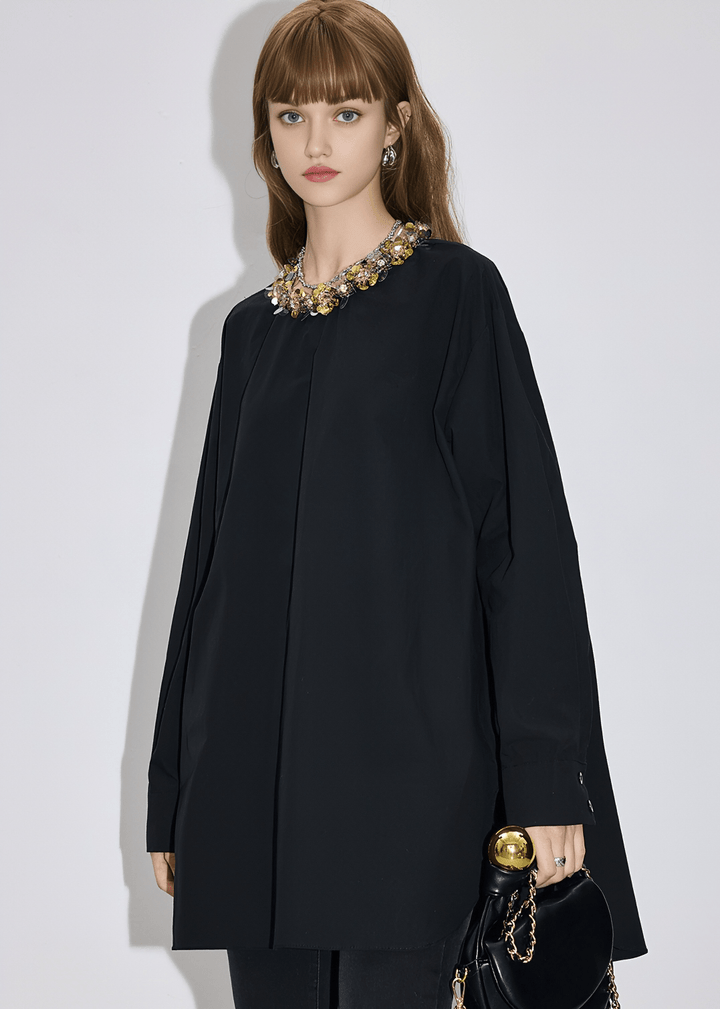 CRYSTAL COLLAR EMBELLISHED SHIRT - Vera Lumina