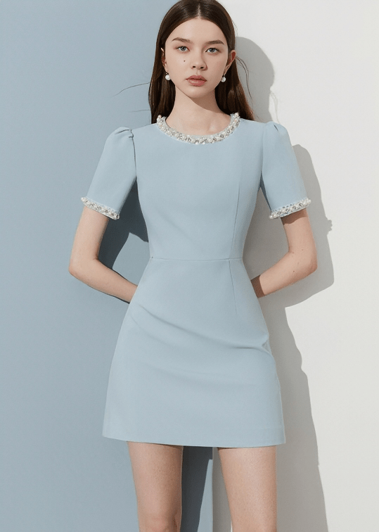 CRYSTAL TRIM MINI DRESS - Vera Lumina