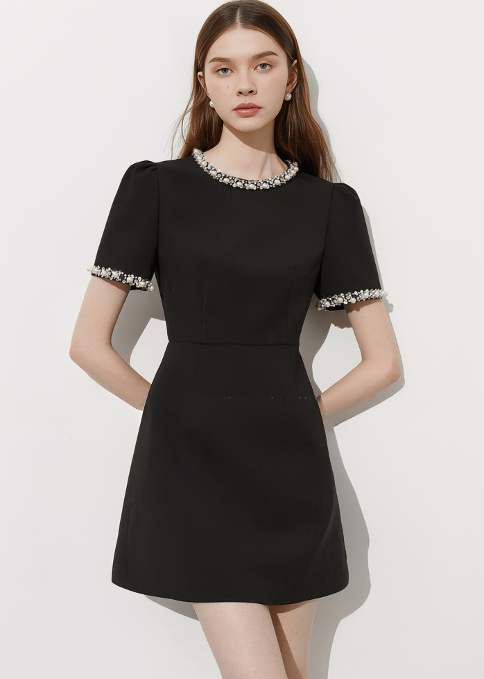 CRYSTAL TRIM MINI DRESS - Vera Lumina