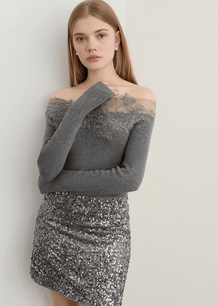 CRYSTALLIZED ILLUSION YOKE KNIT TOP - Vera Lumina