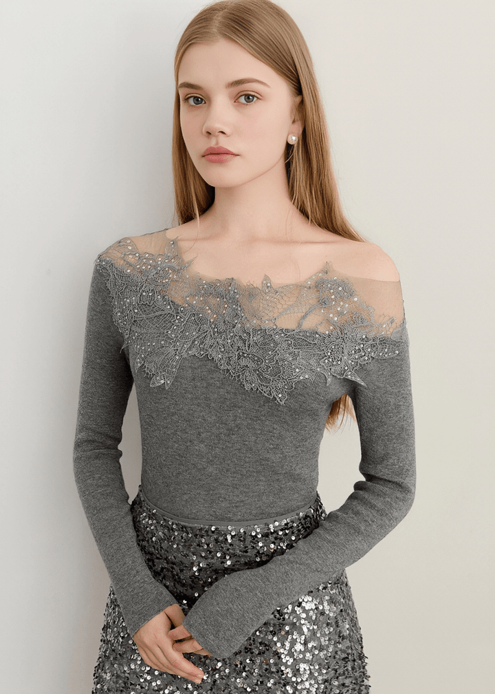 CRYSTALLIZED ILLUSION YOKE KNIT TOP - Vera Lumina