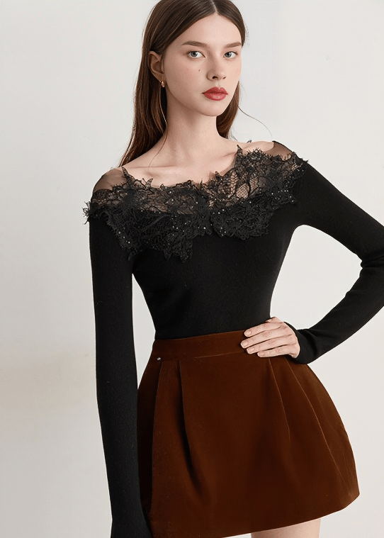 CRYSTALLIZED ILLUSION YOKE KNIT TOP - Vera Lumina