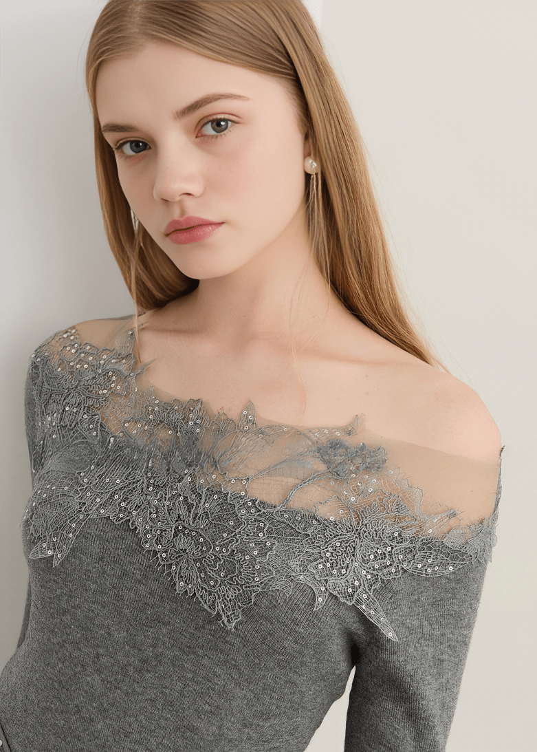 CRYSTALLIZED ILLUSION YOKE KNIT TOP - Vera Lumina