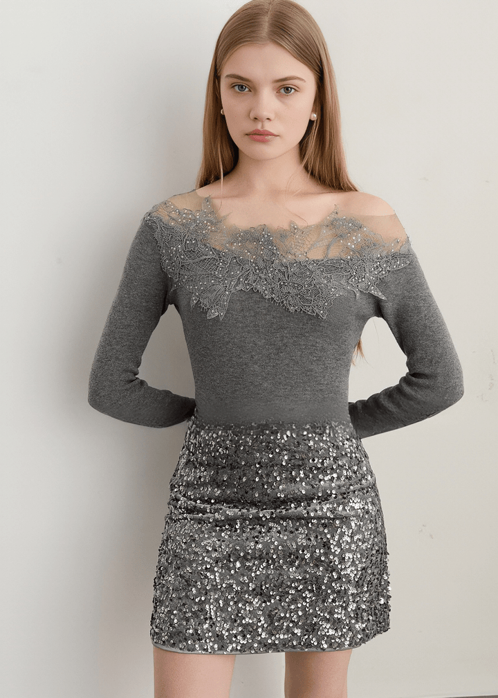 CRYSTALLIZED ILLUSION YOKE KNIT TOP - Vera Lumina