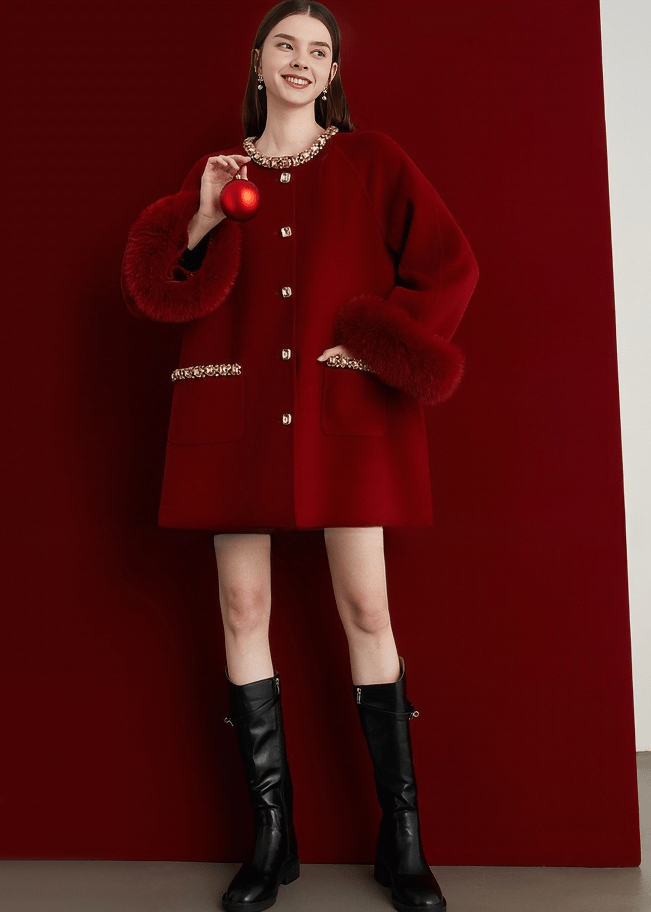 CZARINA JEWELED FUR CUFF COAT - Vera Lumina