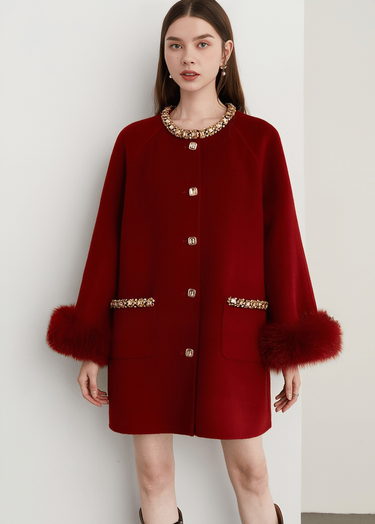 CZARINA JEWELED FUR CUFF COAT - Vera Lumina