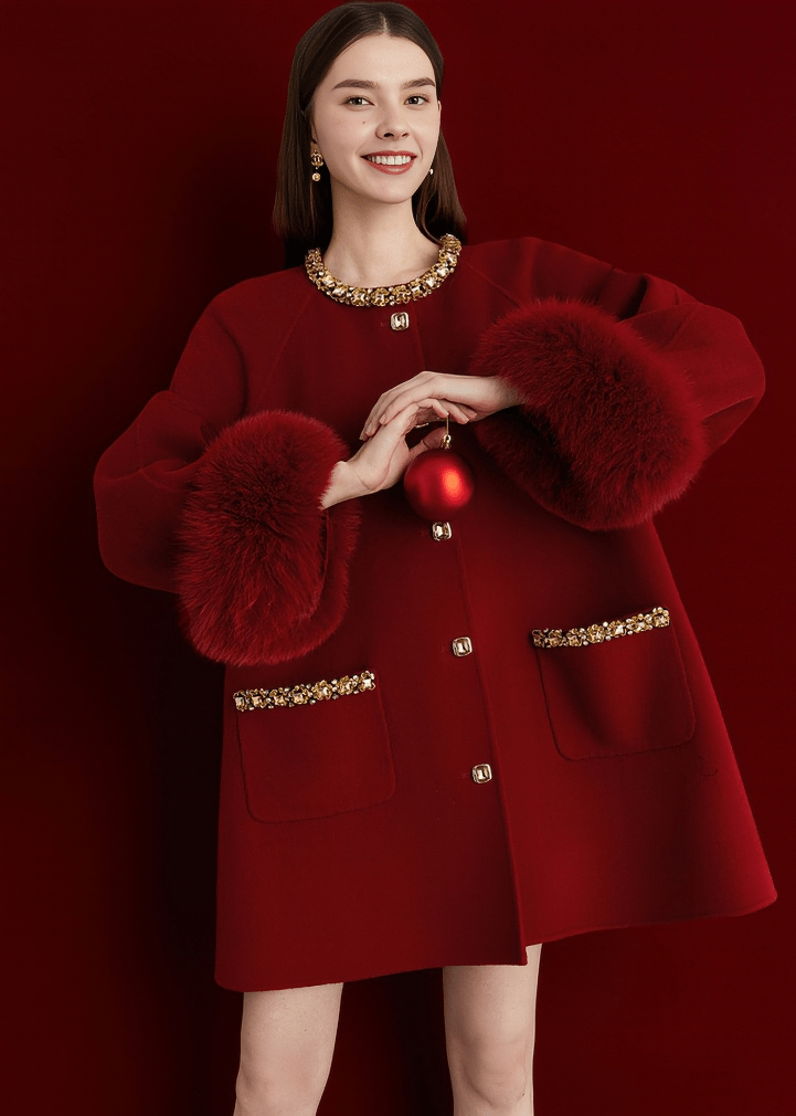 CZARINA JEWELED FUR CUFF COAT - Vera Lumina