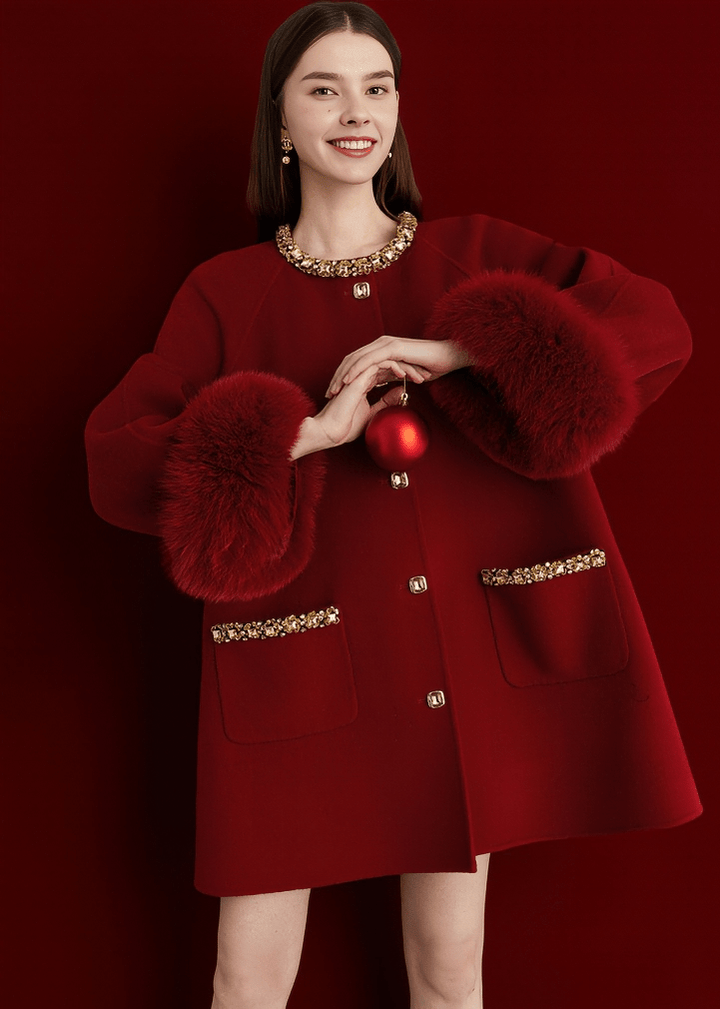 CZARINA JEWELED FUR CUFF COAT - Vera Lumina
