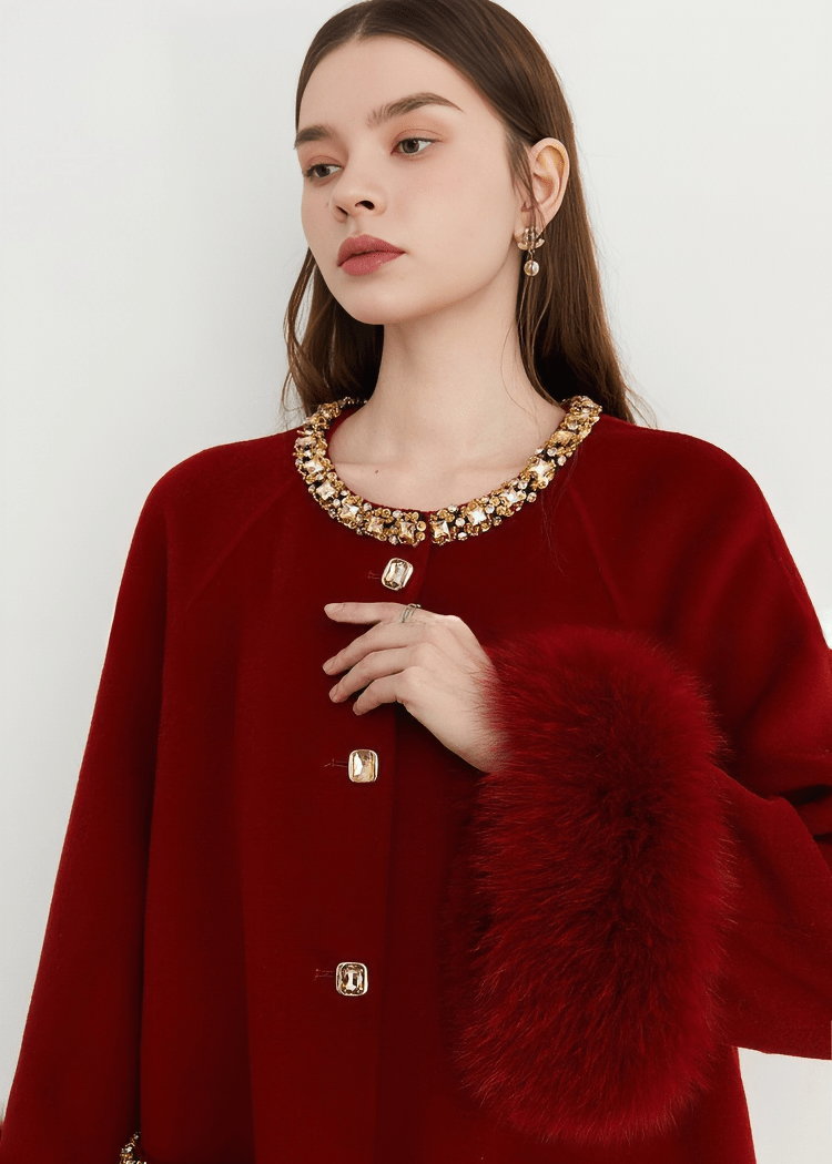 CZARINA JEWELED FUR CUFF COAT - Vera Lumina