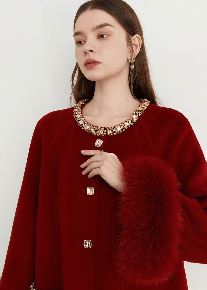 CZARINA JEWELED FUR CUFF COAT - Vera Lumina
