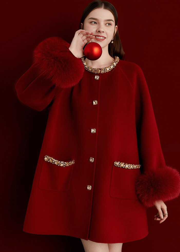 CZARINA JEWELED FUR CUFF COAT - Vera Lumina